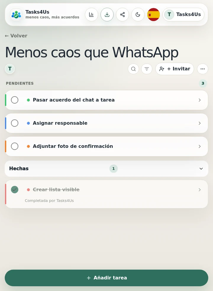 Grupo de tareas de Tasks4Us para Alternativa a WhatsApp para organizar tareas compartidas