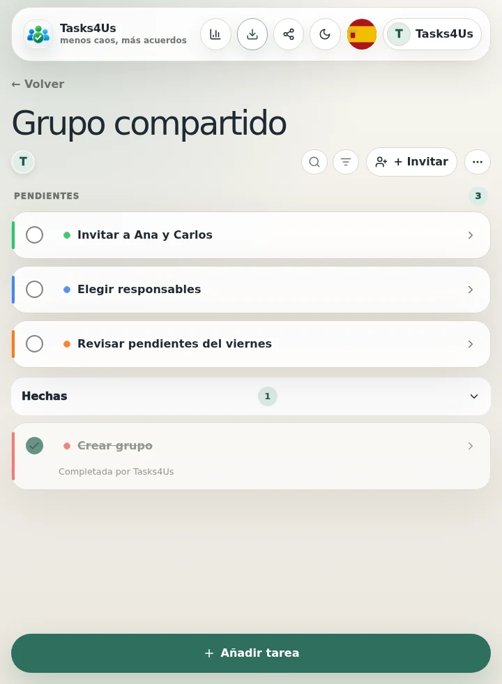 Grupo de tareas de Tasks4Us para Compartir grupos de tareas, listas y gastos