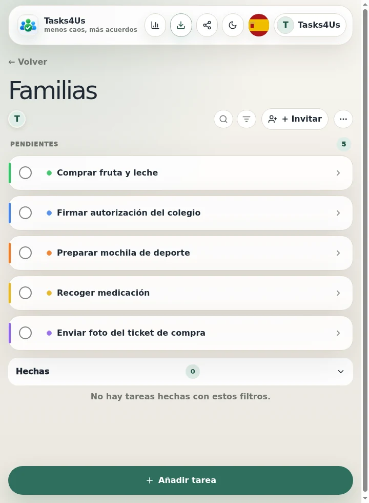 Grupo de tareas de Tasks4Us para App para organizar tareas familiares