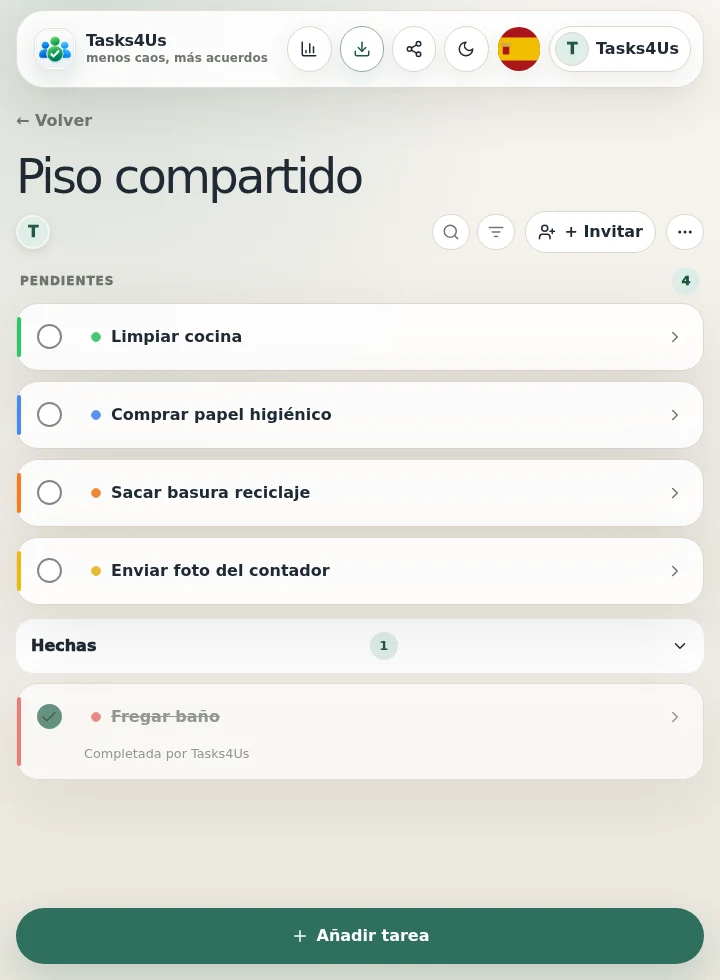 Real Tasks4Us example for Shared flat: cleaning, shopping and common payments